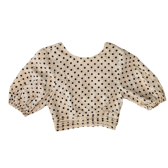 Peony Swimwear Resortwear Tie Front Crop Puff Sleeve Polka Dot Top - Picture 10 of 16